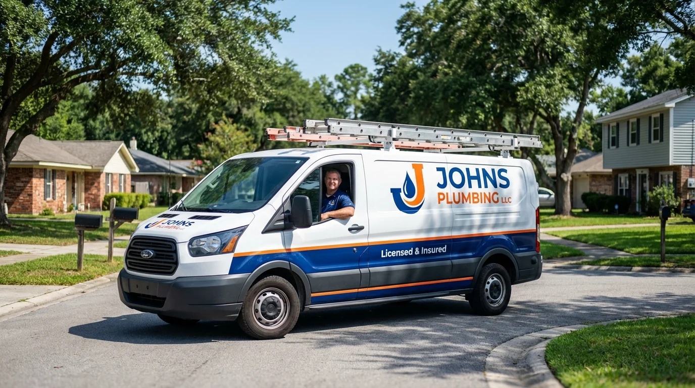 Johns Plumbing LLC service van in Breckenridge, MI
