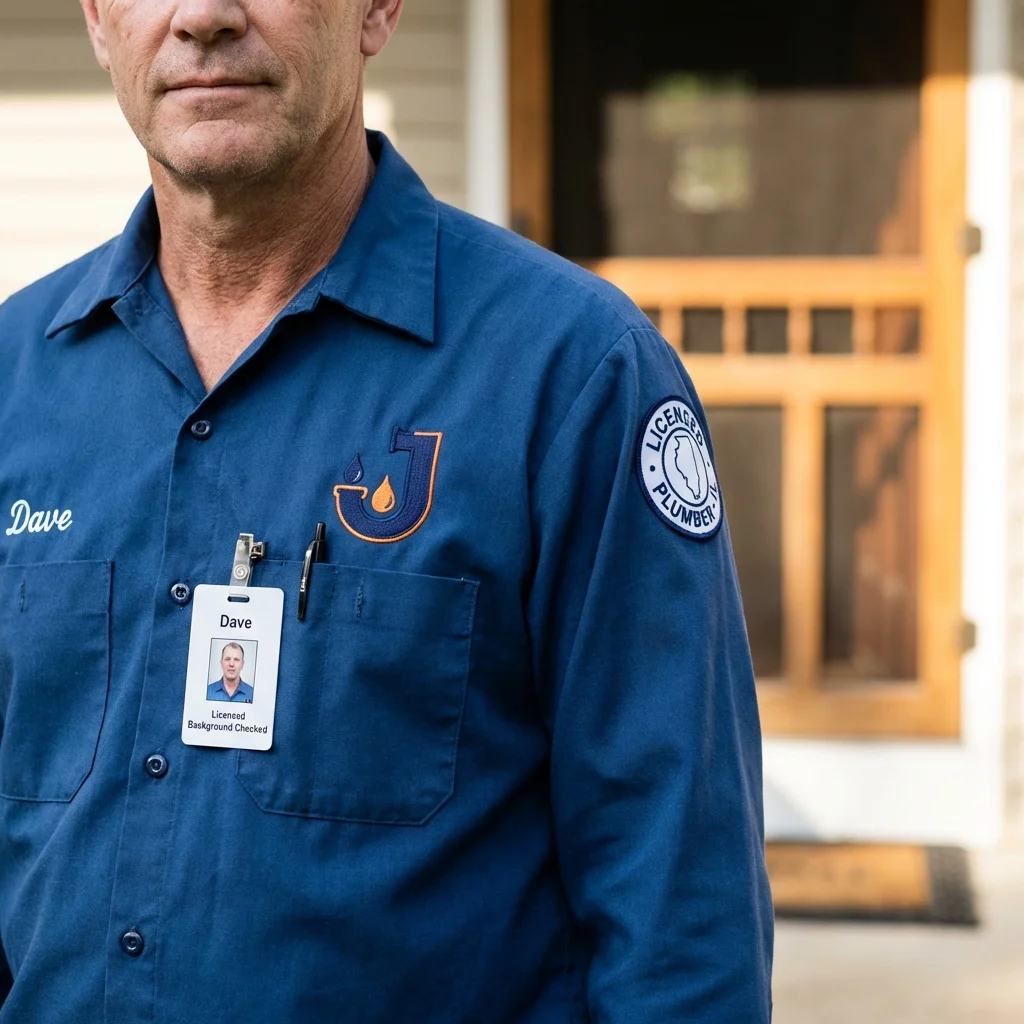 Licensed plumber showing ID badge in Breckenridge, MI