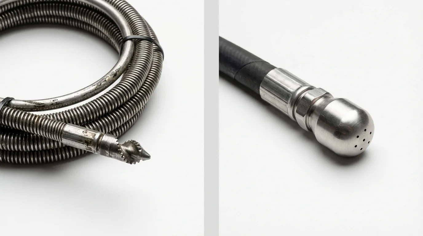 Drain snake cable and hydro jetting nozzle used for drain cleaning in Breckenridge, MI