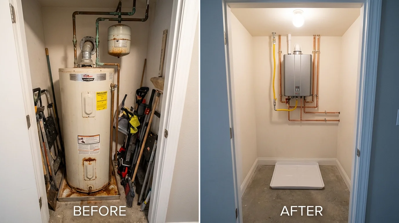 Tank water heater versus wall-mounted tankless unit comparison for Breckenridge, MI homeowners