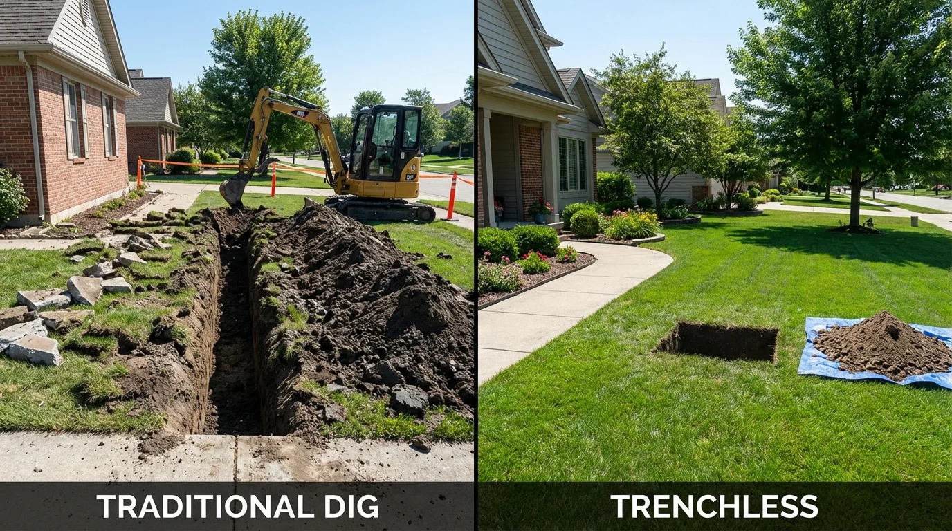 Trenchless sewer repair with minimal yard damage versus traditional excavation in Breckenridge, MI